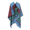 Womens Knitted Faux Cashmere Shawl Wrap With Contrast Stripe Trim Unisex Lightweight Warm Scarf Fall Winter