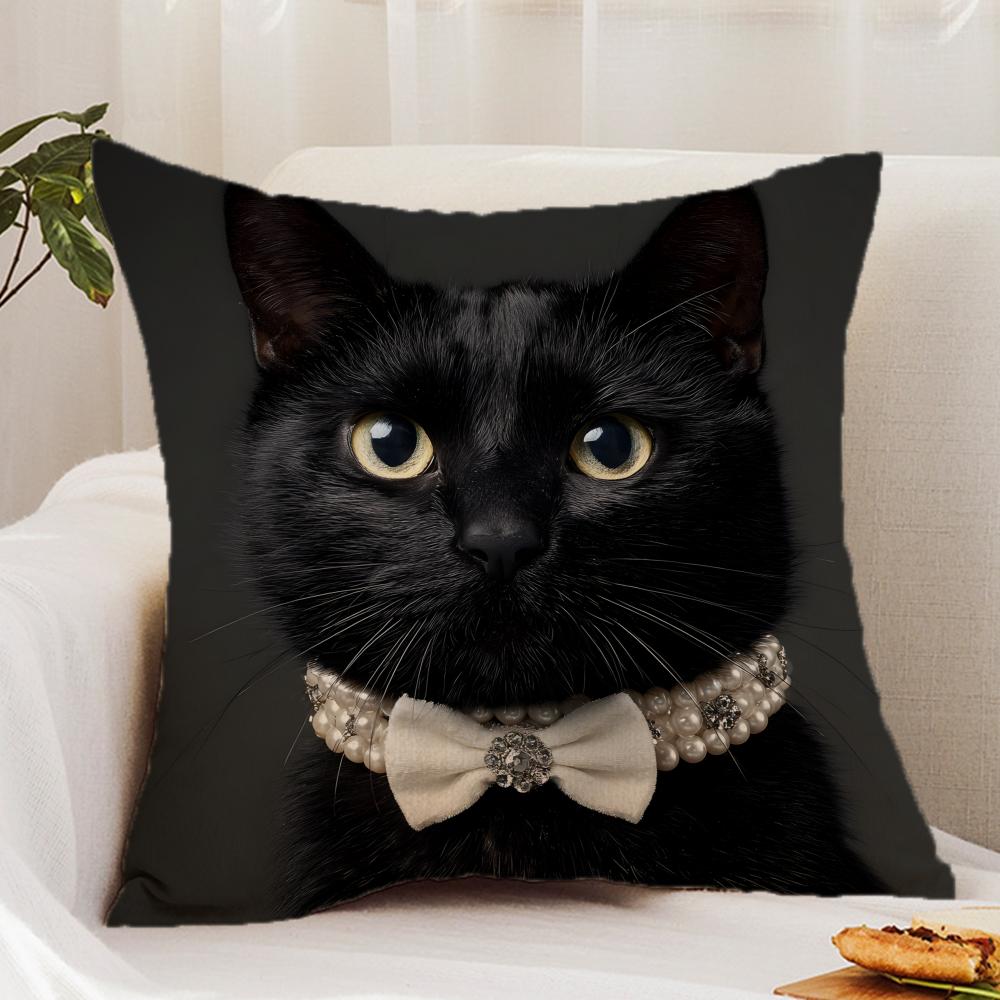 Black C-cat Cushion Cover Premium Comfort Reversible Pillow Cover - Dual - Use Design for Home & Car