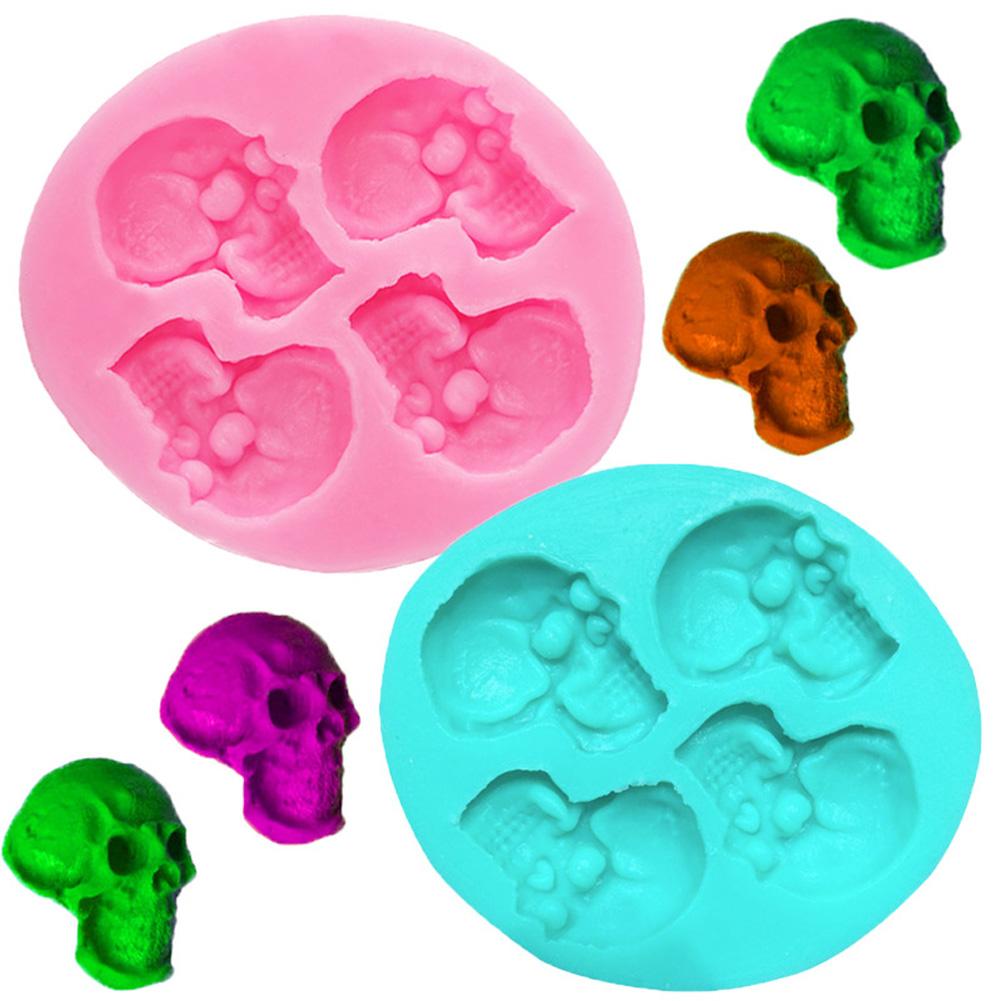 4Holes Skeleton Head Silicone Mold Styling Candy Jelly Mould Fondant Cake Decorating Pastry Bake Tools