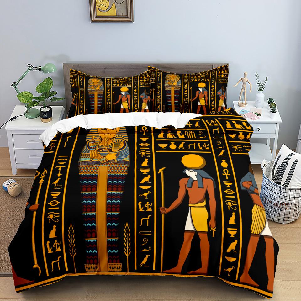 Ancient Egypt Pharaoh King Queen Duvet Cover African Egyptian Style Bedding Set For Teens Adults Black Tribe Ethnic Quilt Cover