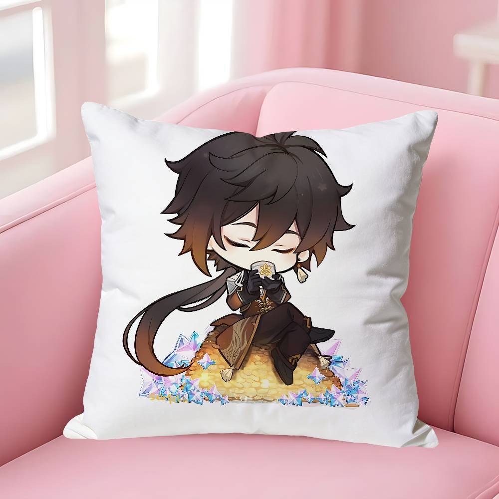 Zhongli GGenshin Impact Pillow Cases for Bedroom Living Room Sofa Home Decor Polyester Cushion Cover with Zipper
