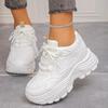 Women's Chunky Sneakers White Black Leather Platform Sneakers for Women Height Increasing Shoes Thick Sole Casual Shoes Woman