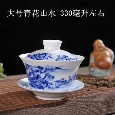 Jingdezhen-blue and white ceramic bowl, large gaiwan, eight treasure tea bowl, household cover