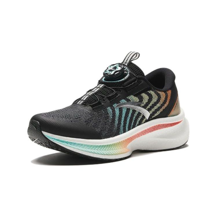 Anta Kids Round Head Knob Versatile Trend Shock Absorbing Wear Resistant Low Top Running Shoes Kids Sneaker Black Green Orange 312345539R-1