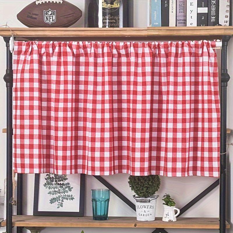 1pc Red and White Checkered Lightweight Curtain for Living Room Bedroom Bathroom Kitchen Rod Pocket Design Polyester Coffee Shop