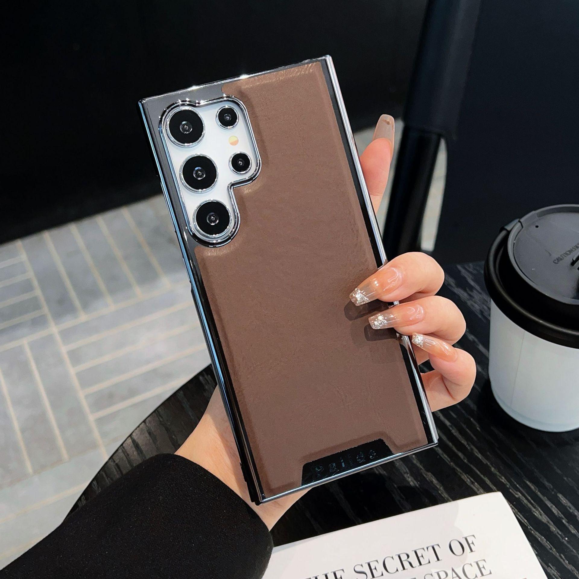 Samsung S25 Ultra Leather Texture Electroplated Protective Case Compatible with S24/S23 Small 23