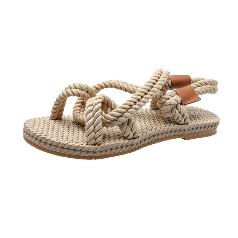 

2025 Summer Women s Hemp Rope Women s Sandals Woven Roman Beach Sandals Women 42 абрикосовий