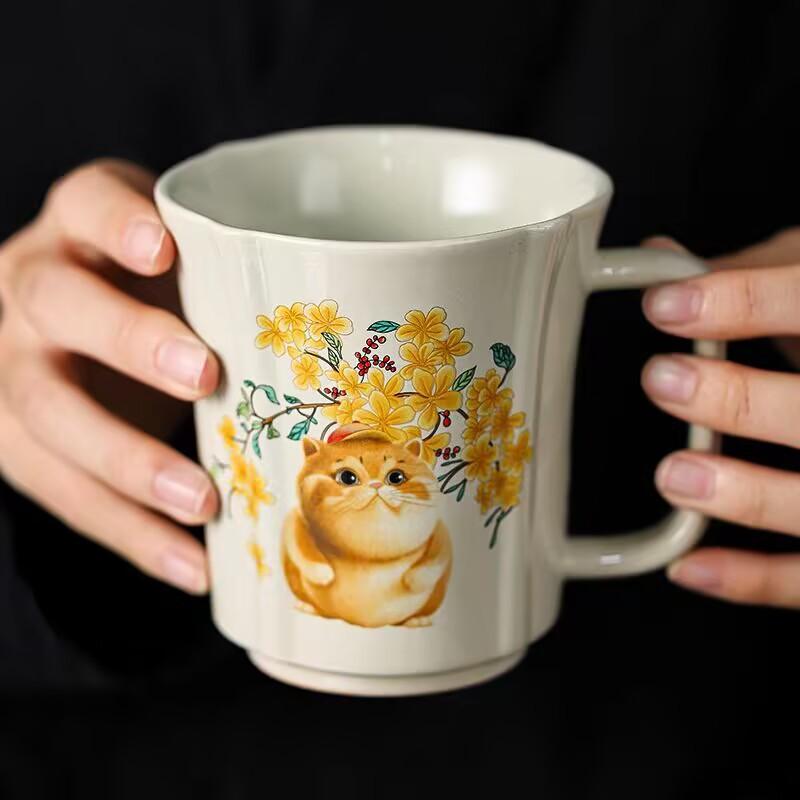 Plant Ash Cat Ceramic Green Tea Cup High-End Gift Box Office Tea Cup Drinking Water Cup Personal Cup