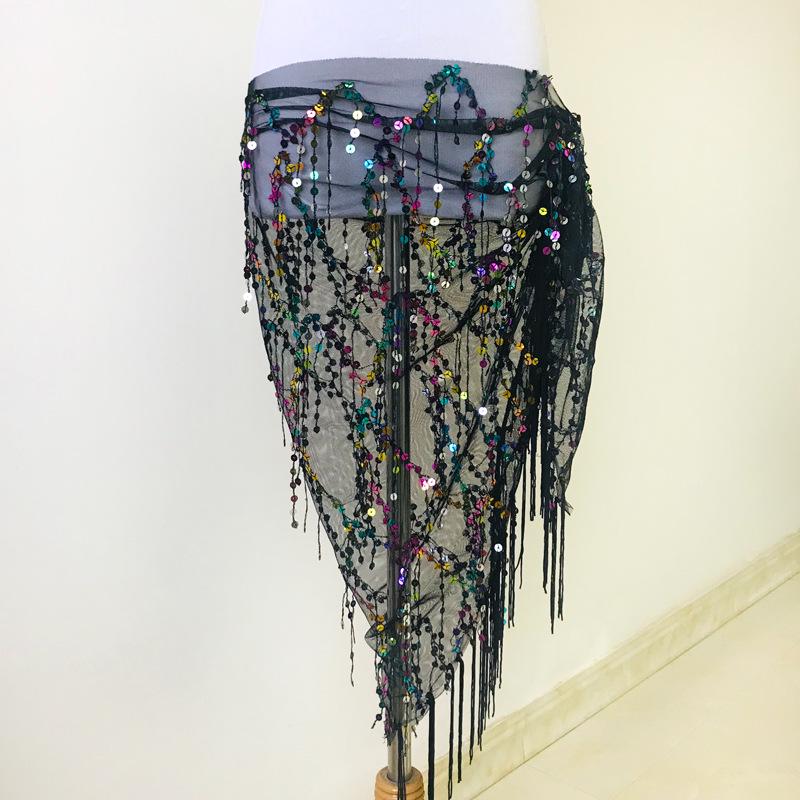 Neon Bauchtanz Hüftkette & Hüfttuch mit Pailletten & Quasten - Anfänger Übungsrock