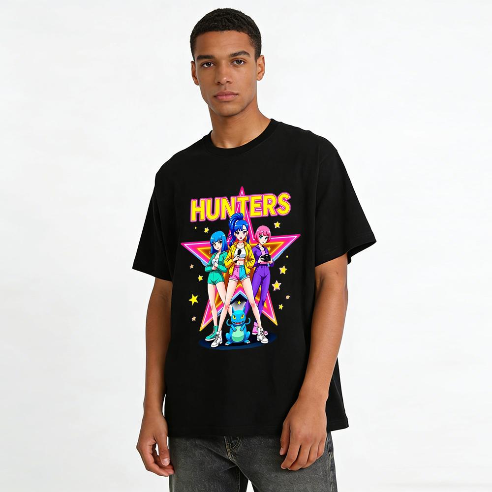 Anime Hunters Girl Group Graphic Tee Retro Trendy Casual Loose Fit Unisex Top Pure Cotton T-shirt
