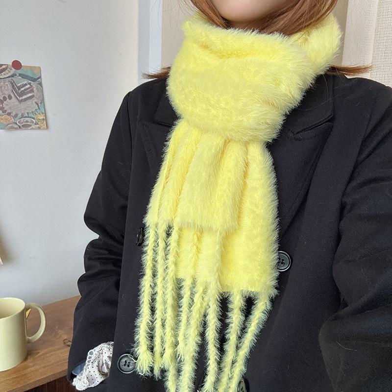 Luochi Knitting~Candy Color Plush Scarf: Soft, Skin-Friendly, Warm Tassels & Braids, Versatile Winter Neck Warmer for Women.