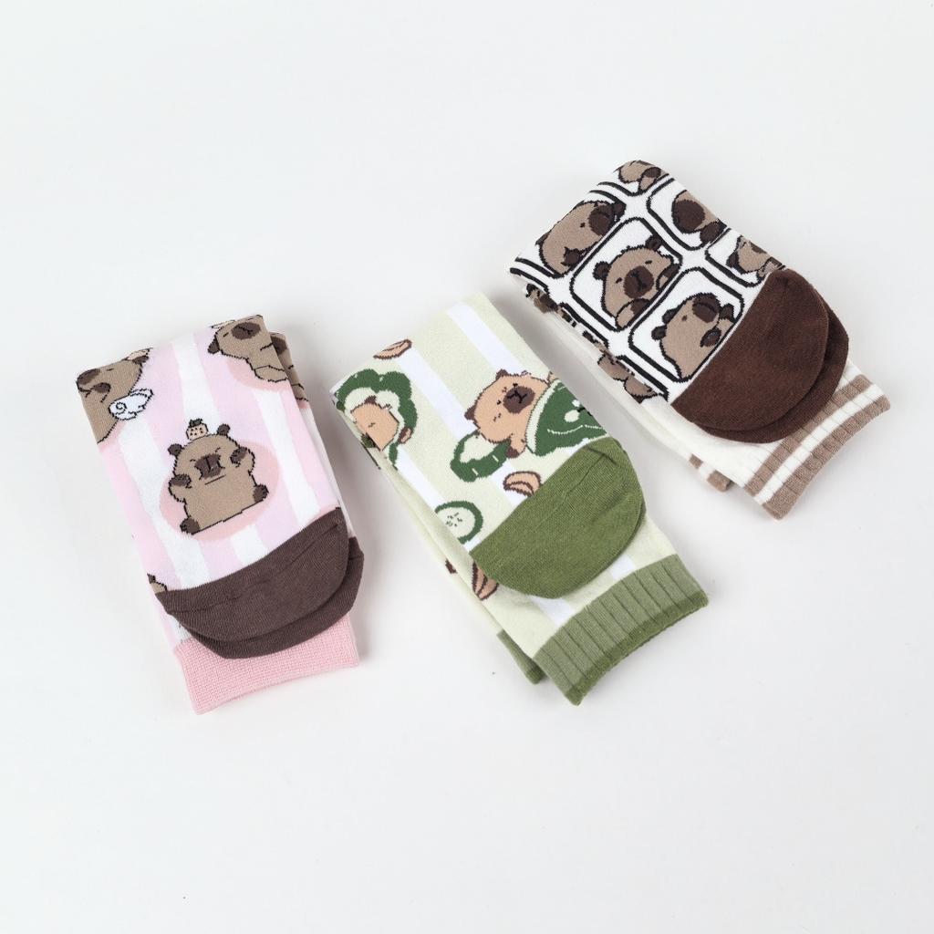 3 páry roztomilých kreslených vtipných dámskych ponožiek po členky, vzor malého zvieratka kapybary, všestranné pohodlné, vhodné na všetky ročné obdobia