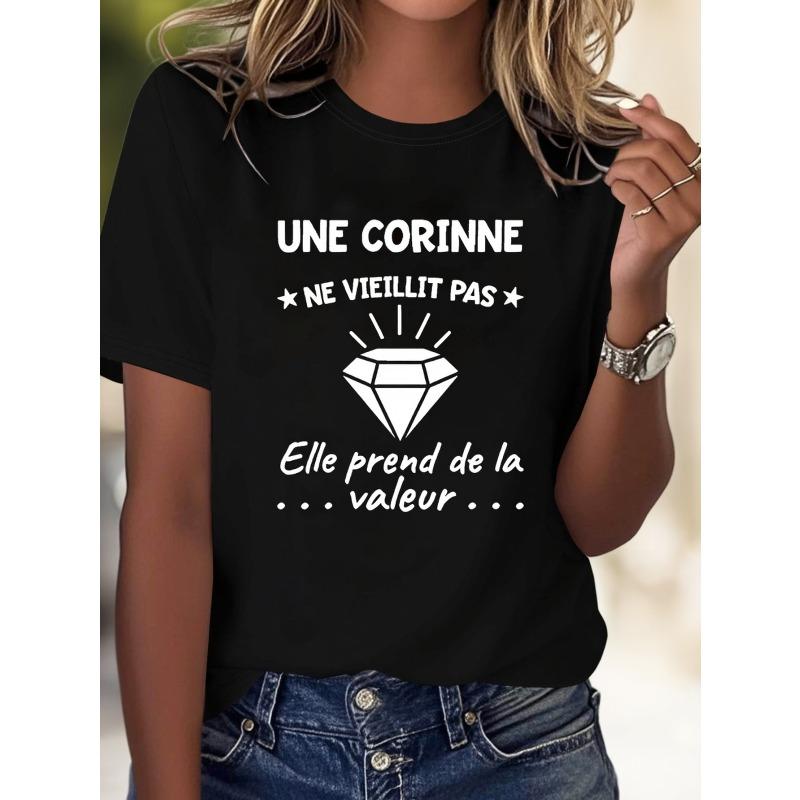 A Person Appreciates Like a Diamond. A Corinne Does Not Age; She Gains Value. Patterned Printed Women S Fashion Casual Round Neck S чёрный