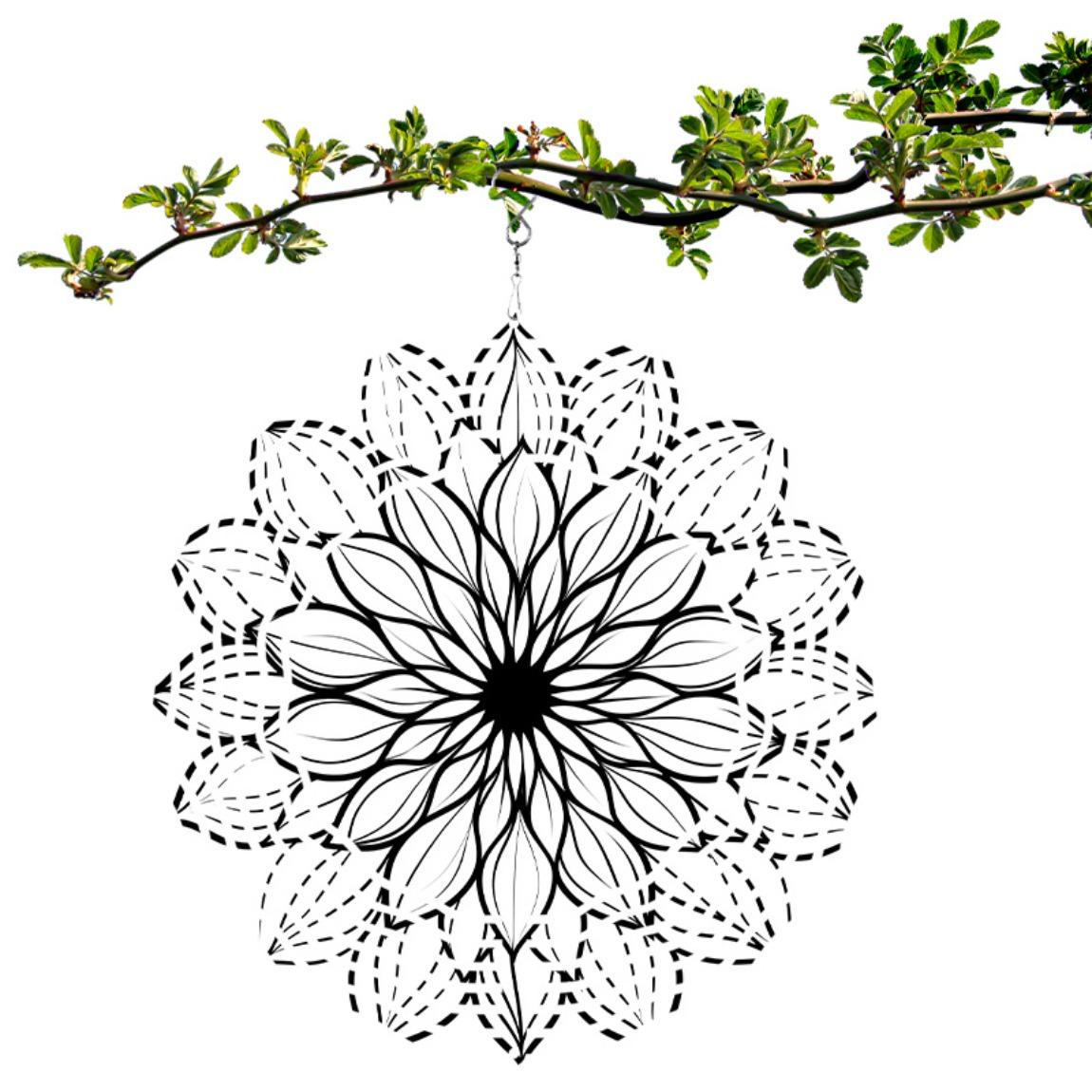 

10 Inch Black and White Floral Wind Chime Elegant Dangling Garden Decoration with 360 Degree Hook Perfect Gift for Close Friends 01A