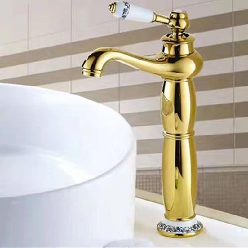 Evropská starožitná růžově zlatá a nefritová magická lampa umyvadlová baterie - Horká/studená směšovací