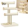 Desktop Jewelry Holder 3 Tier Velvet Organizer, T-shaped for Bracelet, Display Necklaces Rings, & Earrings, Stand with Storage Tray Non-slip
