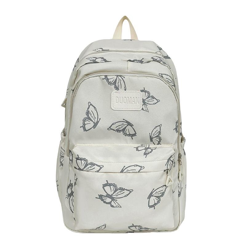 Schoolbag Japanese Ins Wind Butterfly Print Backpack Female Junior High School High School Student Schoolbag Large Capacity Lightweight Travel