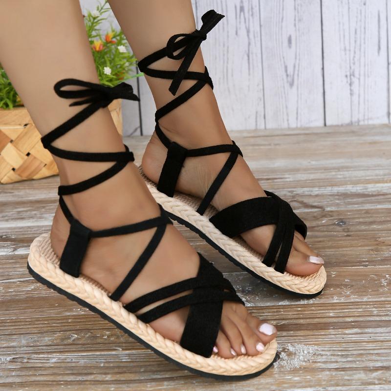 Fashion New Style Popular Women's Fashion Trend Anti-slip Wear-resistant Comfortable Soft Soled Cloth Strap Flat Sandals Zapatos Mujer