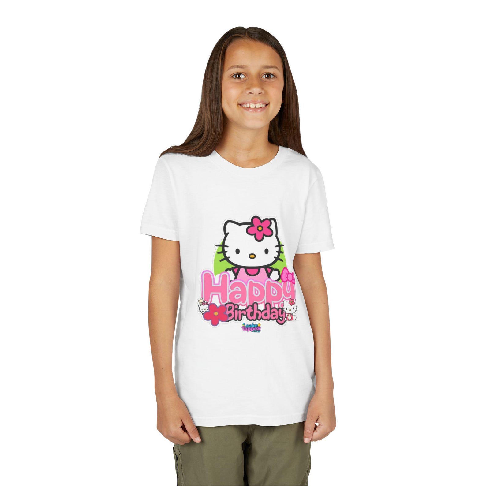Hello Kitty Happy Birthday Youth Tee | Cute Pink Birthday Shirt 120