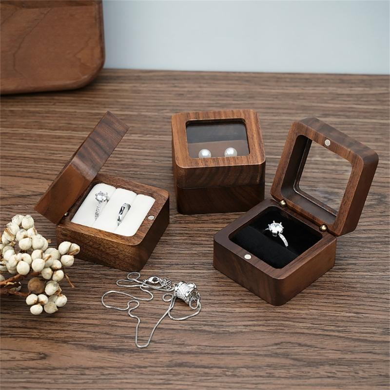 Sturdy Wood Jewelry Storage Container Elegant Wood Double Rings Box for Wedding and Engagement Ceremony Storage