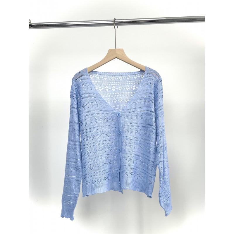 Lightweight Crochet Knit Cardigan With Buttons Sheer Mesh Cover-Up Beach Casual Wear