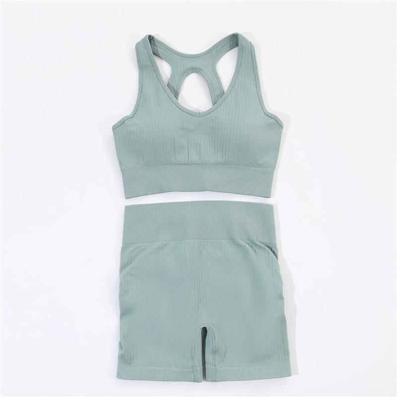 

Women s Seamless Ribbed Yoga Set - Spring Hot Style with Sexy Sports Top & Hip-Lifting Shorts Medium
