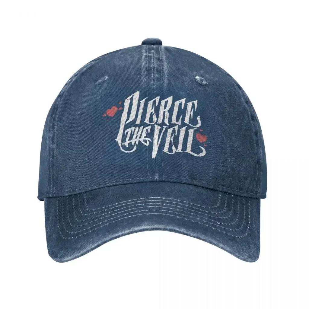 Einzigartige Pierce The Veil Bandlogo Trucker Caps Merchandise Vintage verwaschenes Denim Pop Rock Kappe für Männer Frauen verstellbar