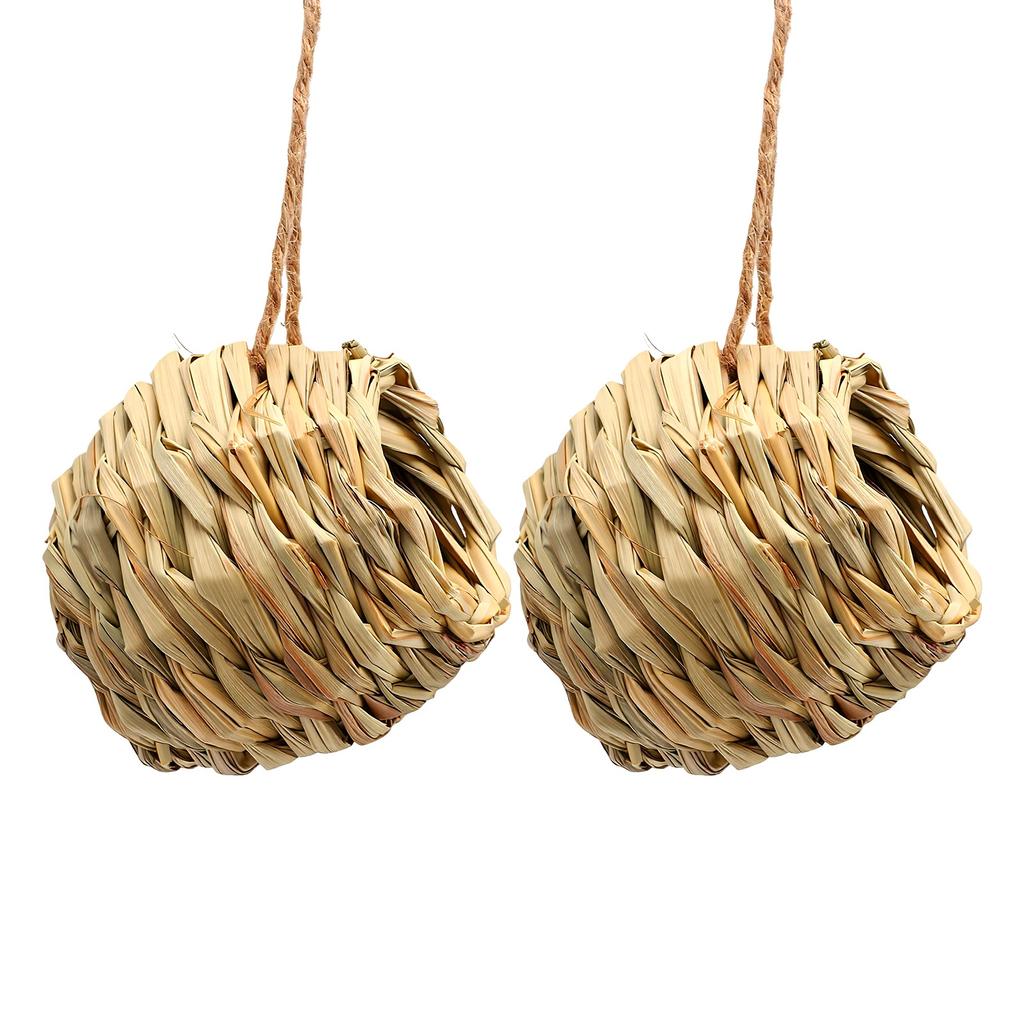 2PCS Hanging Bird House Ball Shape Hand Woven Bird Nesting House for Garden Patio Lawn Office