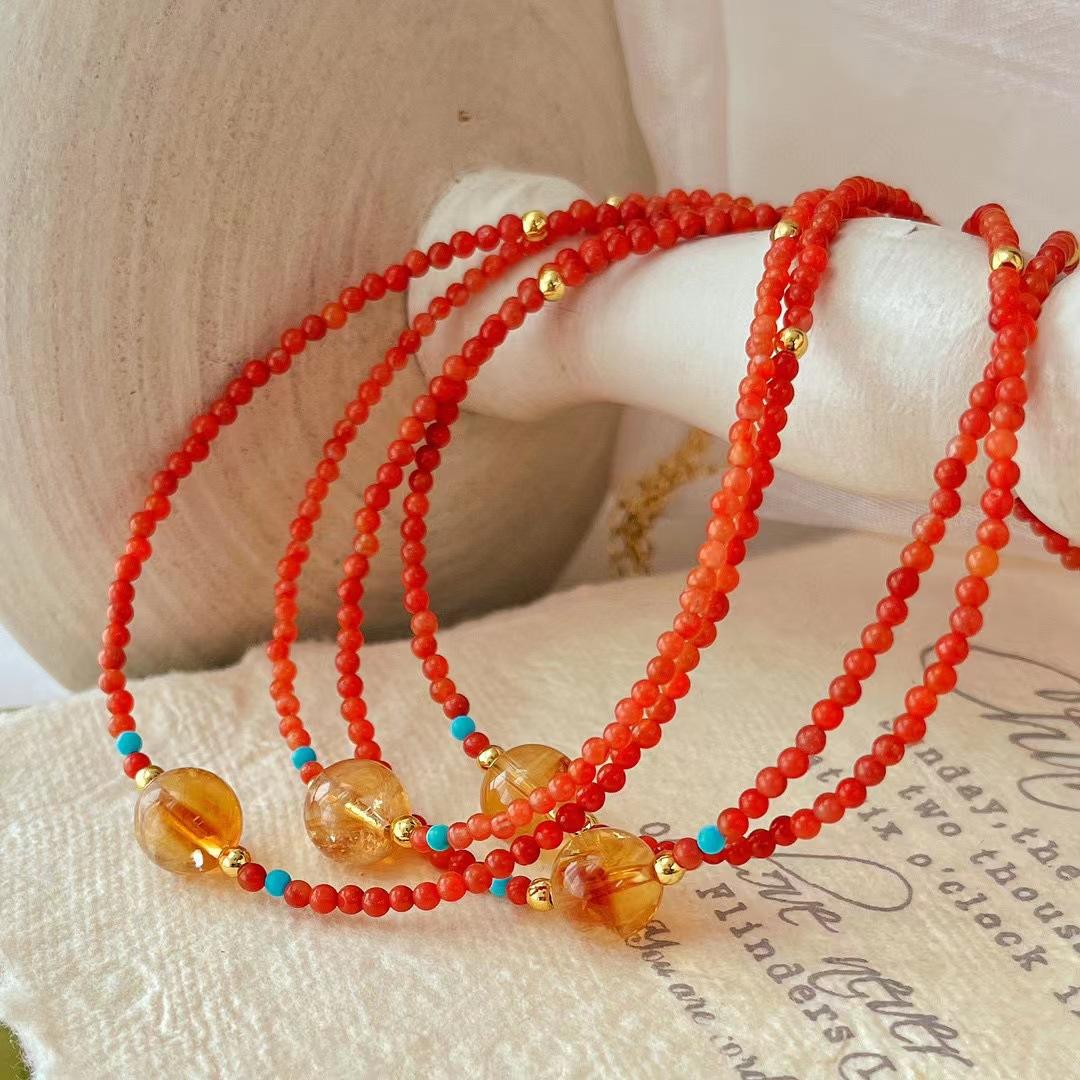 

Vintage Niche Premium Natural Nanhong Citrine Collarbone Chain Simple Atmosphere Necklace