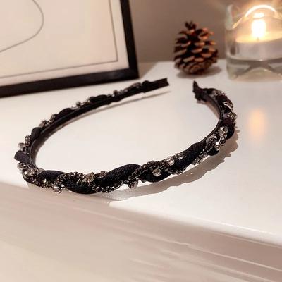 Inlaid Rhinestone Wrapping Twist Headband for Women Black Fabric Arc Hair Band Delicate Korean Hair Bundle Mori Girl Accessories