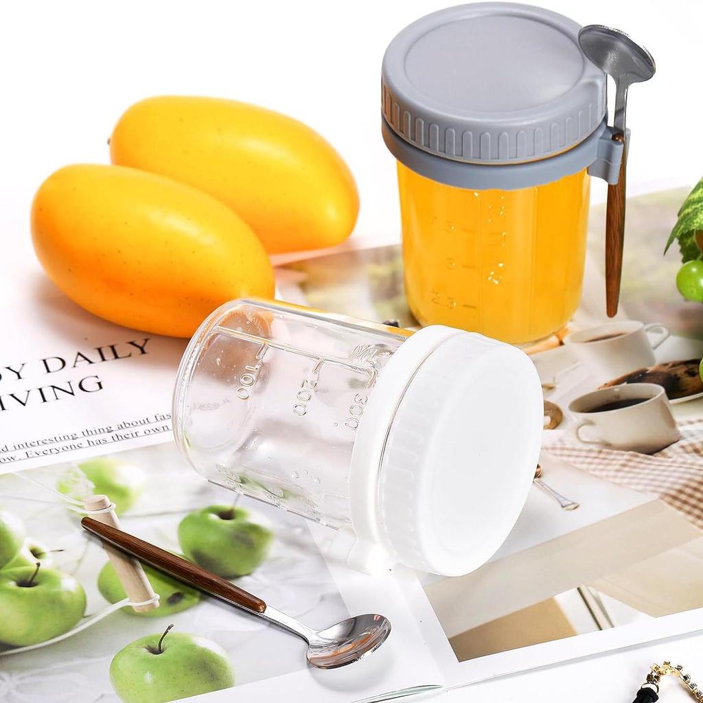 Overnight Oats Yogurt & Milk Jar with Spoon and Lid, 12oz Breakfast Cup