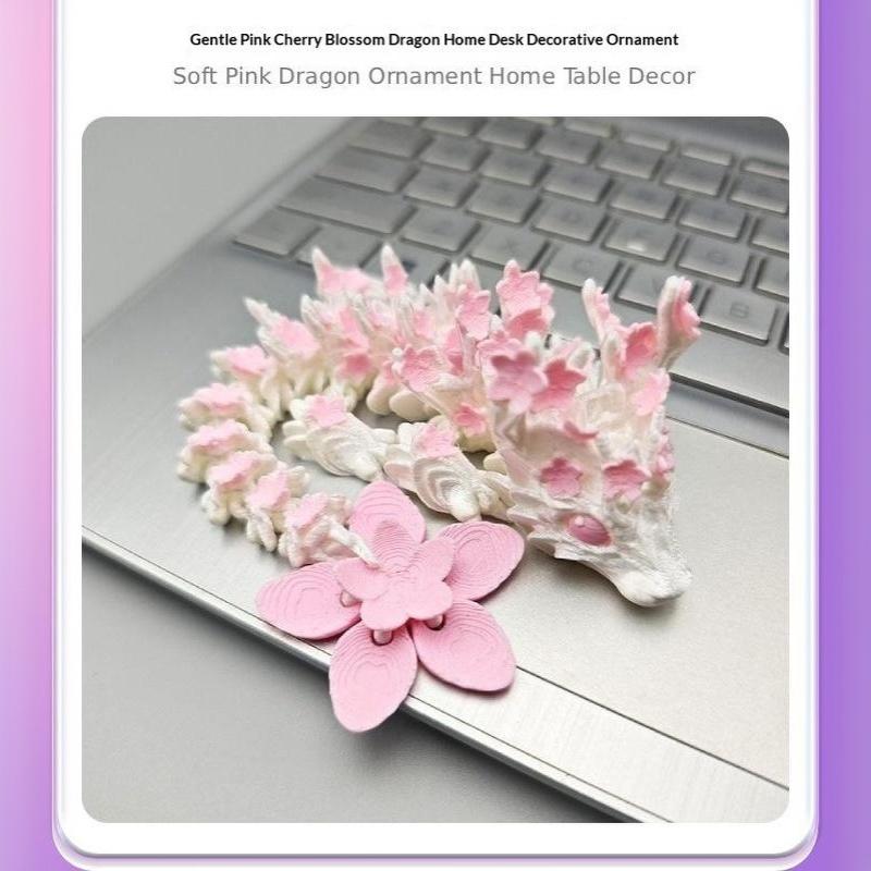 3D Printed Cherry Blossom Dragon Movable Joint Dragon Model Gifts Home Office Desktop Ornament Landscape Craft