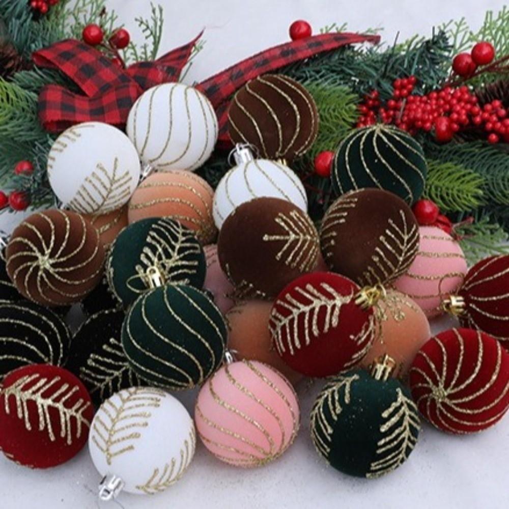 6cm Christmas Balls Set Flocking Xmas Tree Pendants Christmas Spheres Pendant  Party Favors