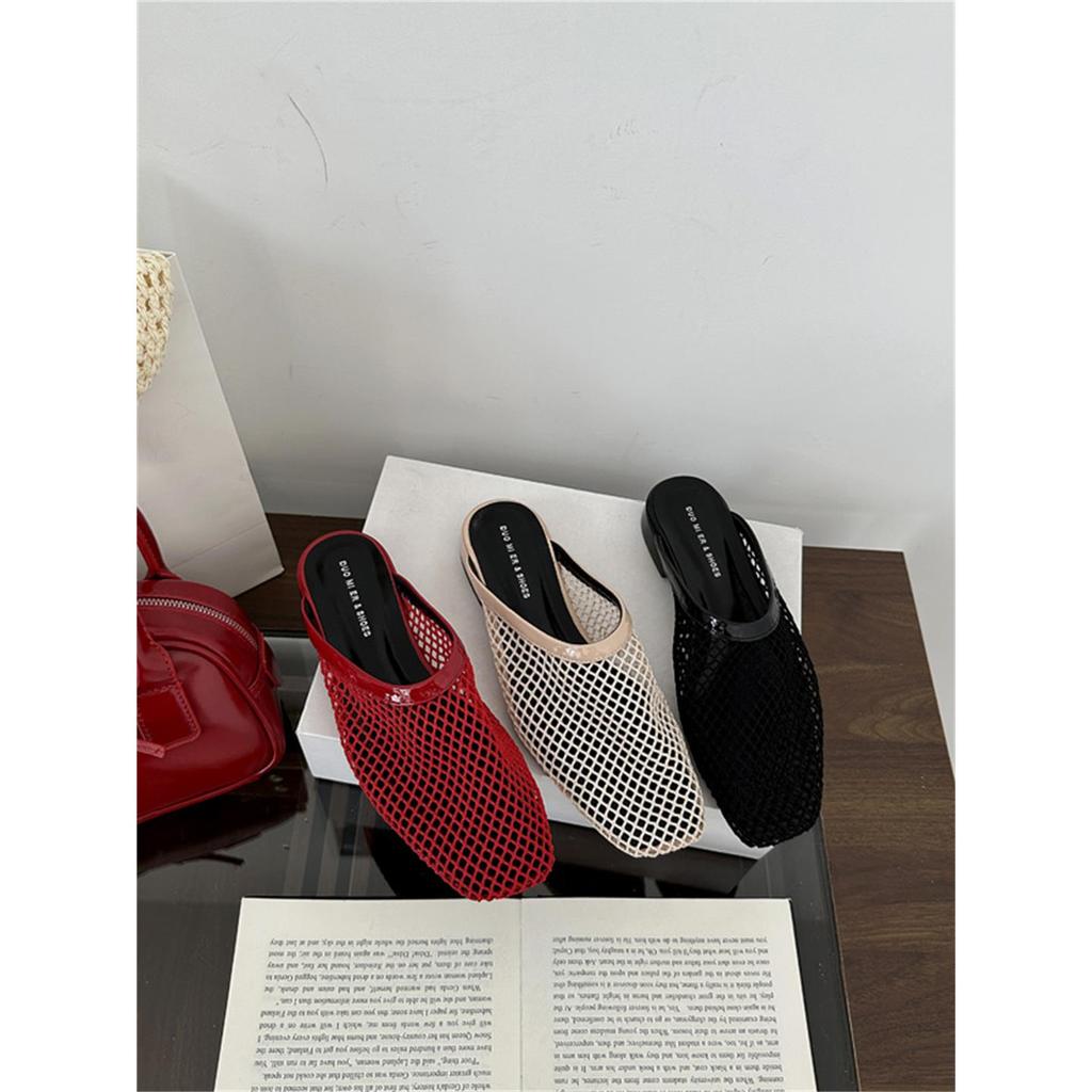 Fashion Shoes Fretwork Heels Ladies' Slippers Mules For Women 2025 Cover Toe Summer Flat Slides Scandals Fretwork Heels Slippers Women S