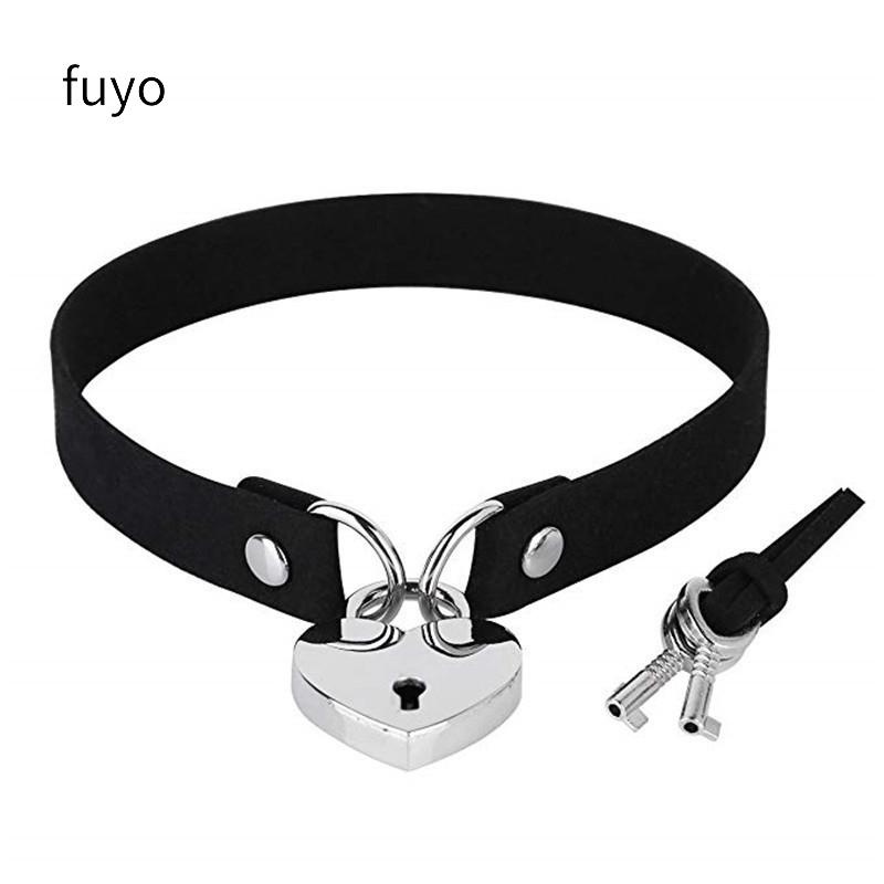 Punk Black Bell Lock PU Leather Necklaces for Women Cosplay Rock Geometry Rivet Collar Choker Necklaces Festival Jewelry