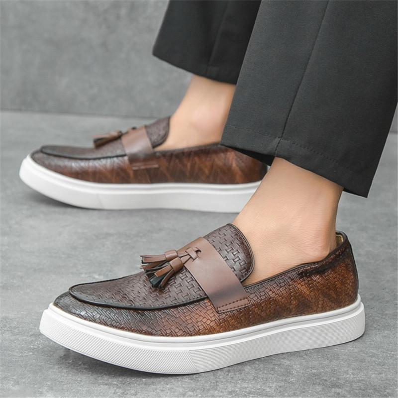 New Luxury Designer Men's Knit Pattern Tassels Loafter Leisure Platform Shoes Male Walking Dress Wedding Footwear Zapatos Hombre