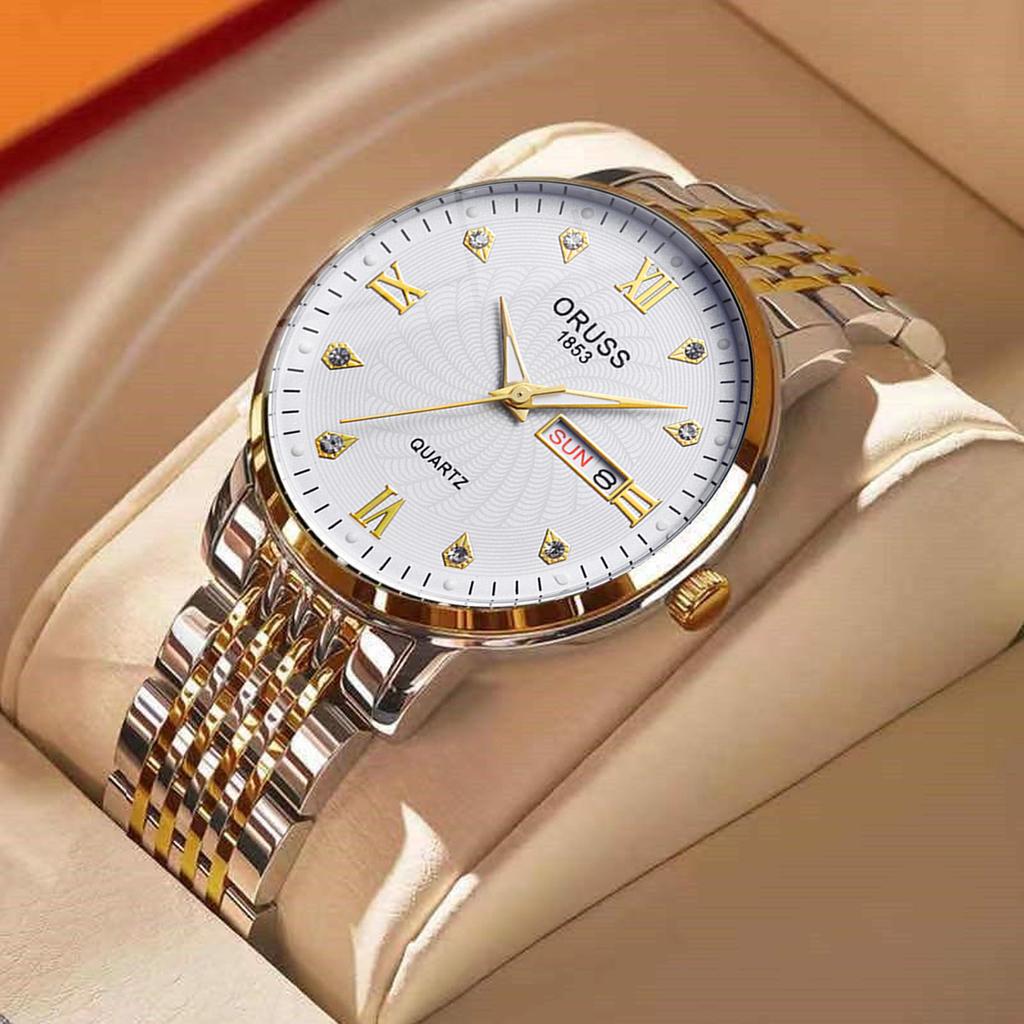 Automatische Uhrwerk Quarzuhr Uhr Herren wasserdichte leuchtende Armbanduhr Doppelkalender Diamanten Freizeituhr