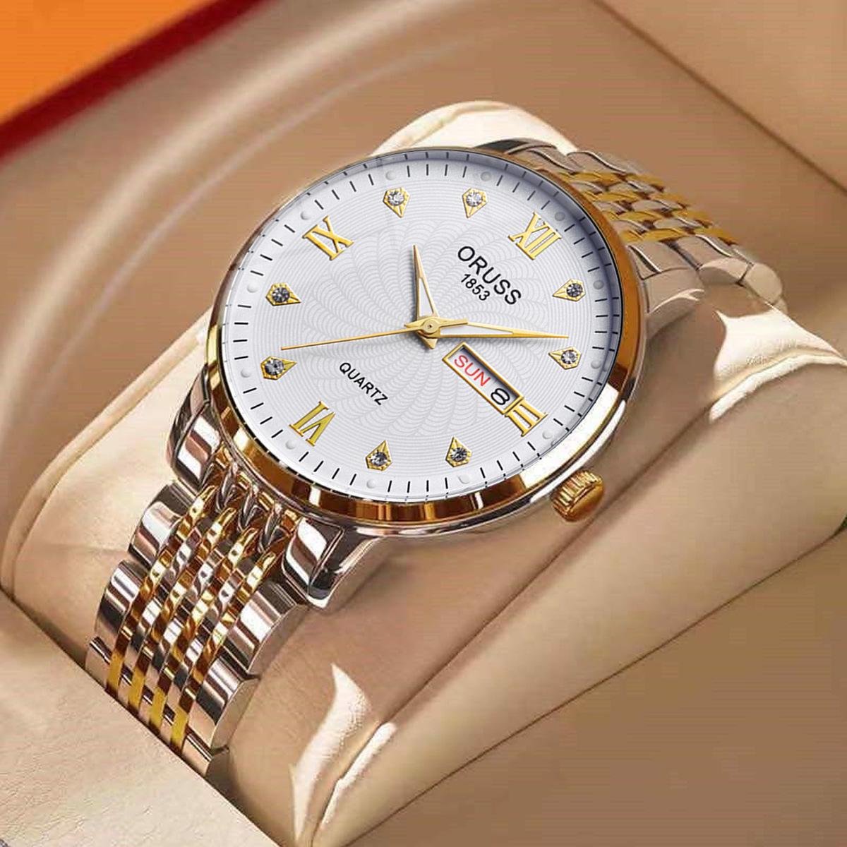 

Кварцевые часы с автоматическим механизмом, мужские водонепроницаемые светящиеся наручные часы с двойным календарем и бриллиантами, часы для отдыха