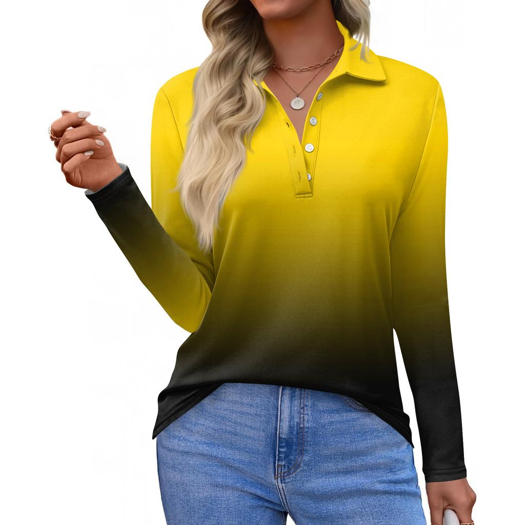 Women's Fashion Casual Lapel Short Long Sleeve Print Shirt Women's Button Up Tops