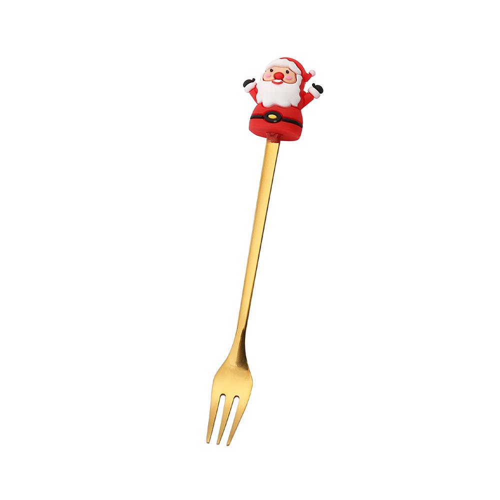 J Stainless Steel Christmas Dessert Spoon & Fork Set with Character Pattern - Festive Stirrer for Coffee & Desserts