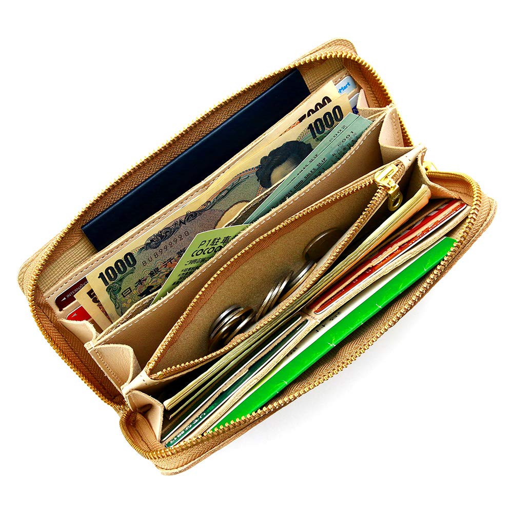 AGILITY affa "Grotto" Women's Long Wallet with Round Zipper, Genuine Leather, Gold and Silver Foil