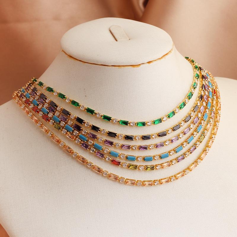 Gold Plated Turquoise Baguette CZ Tennis Choker Necklace – Dainty Summer Jewelry, Sparkle Gift for Women