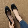 Casual Four-season Wear Single Shoes, Medium Heel, Square Heel, Rubber Low-top Shoes, One Pedal, Square Head, New Women's Small Leather Shoes