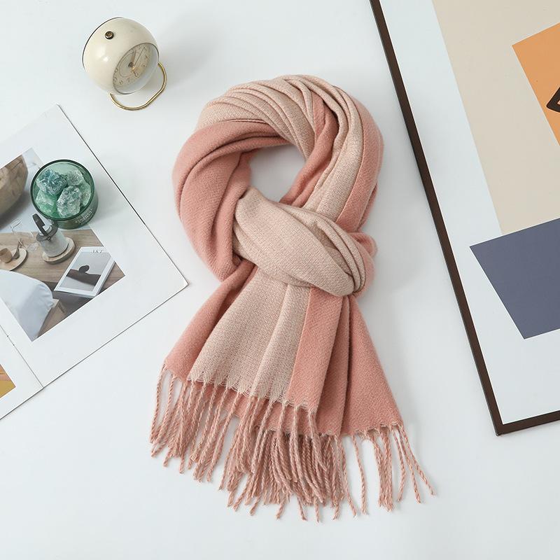 Double-sided Two-color Scarf for Women Autumn and Winter High End New Wool Scarf Shawl Imitation Cashmere Scarf