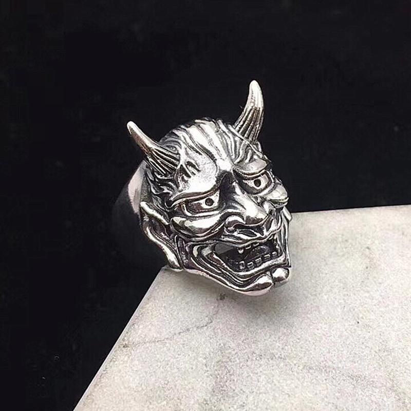 New Japanese Hannya Mask Skull Ring Retro Halloween Menand Women Rings Hip hop rock Zircon Adjustable resizable