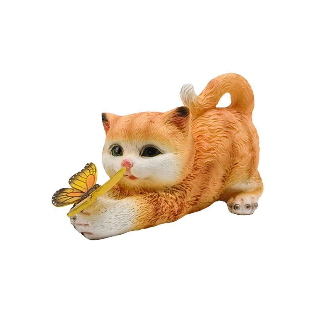 Solar Cat Night Light Outdoor Garden Yard Decor Statue Yellow 24x11x15cm