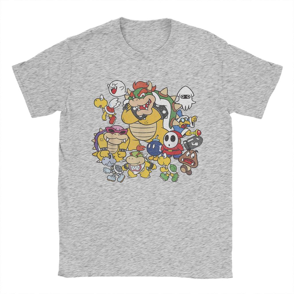 Super Marios Bowser Enemy Group Shot T Shirt for Men 100 Cotton Awesome TShirts Tee Shirt Short Sleeve Clothes Plus Size