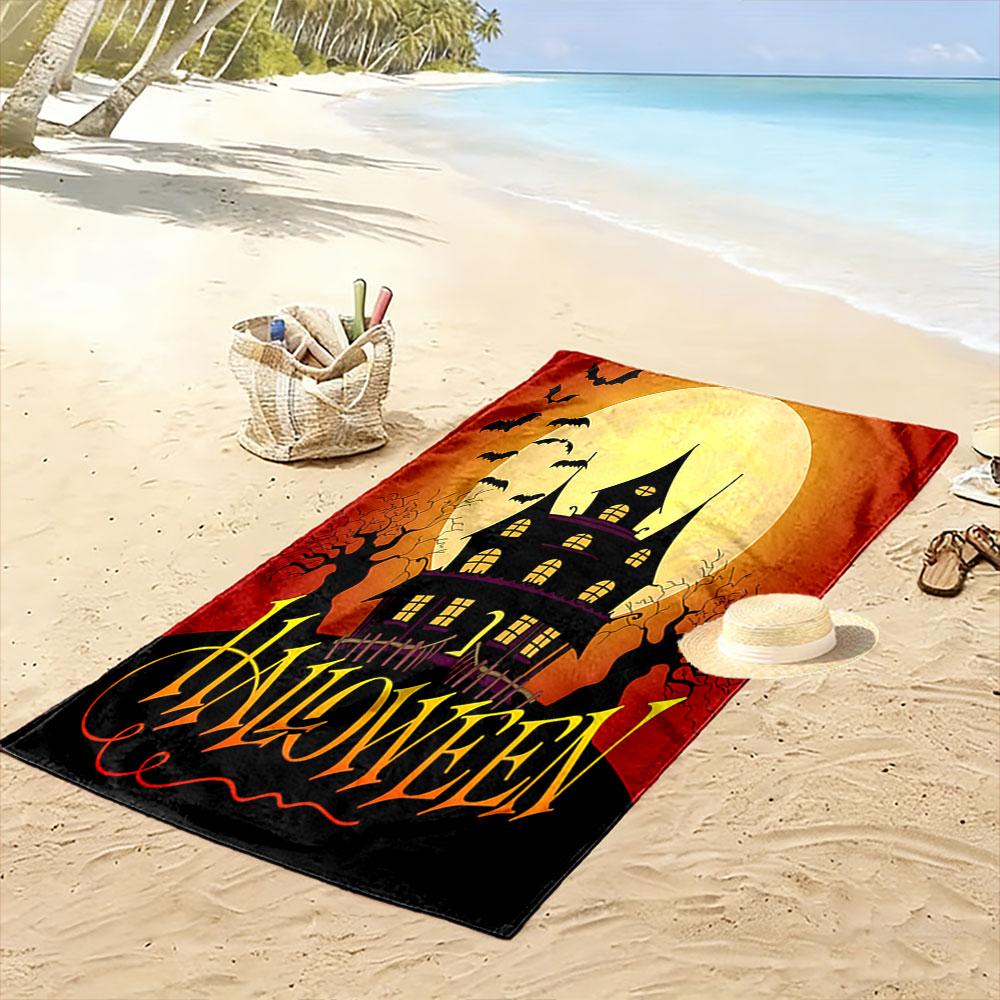 Eerie moonlit mansion magic Print beach towel, quick drying, suitable for travel, outdoor sports, jogging, the beach and swimming, gift
