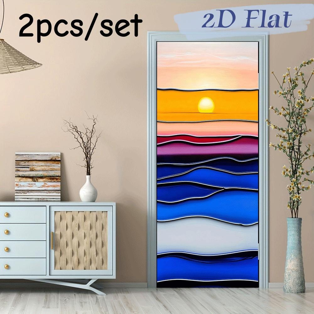 

2pcs Modern Simple Wave Pattern Sunset Landscape Wall Stickers Living Room Bedroom Entrance Wall Decoration Stickers Home Art Ba (as the picture,38.5x200cmx2)