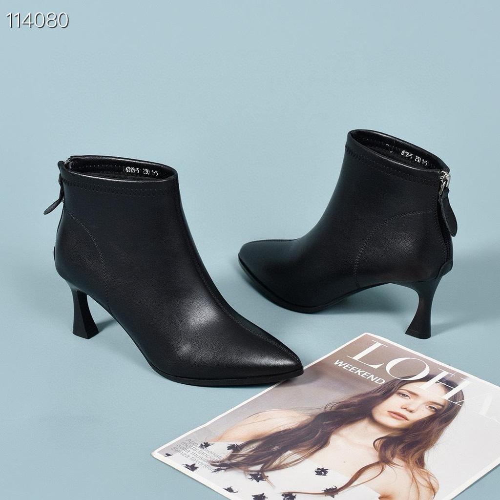 Women's Genuine Leather Stiletto Ankle Boots - Autumn/Winter 2025, Pointed Toe, Versatile Nude Mid Heel for Professional Wear.